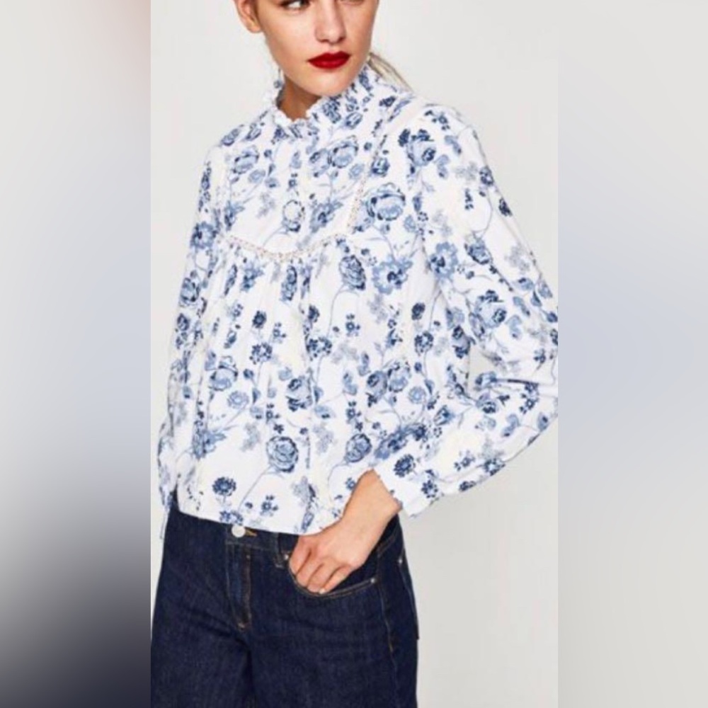 Zara Floral Blue and White Blouse